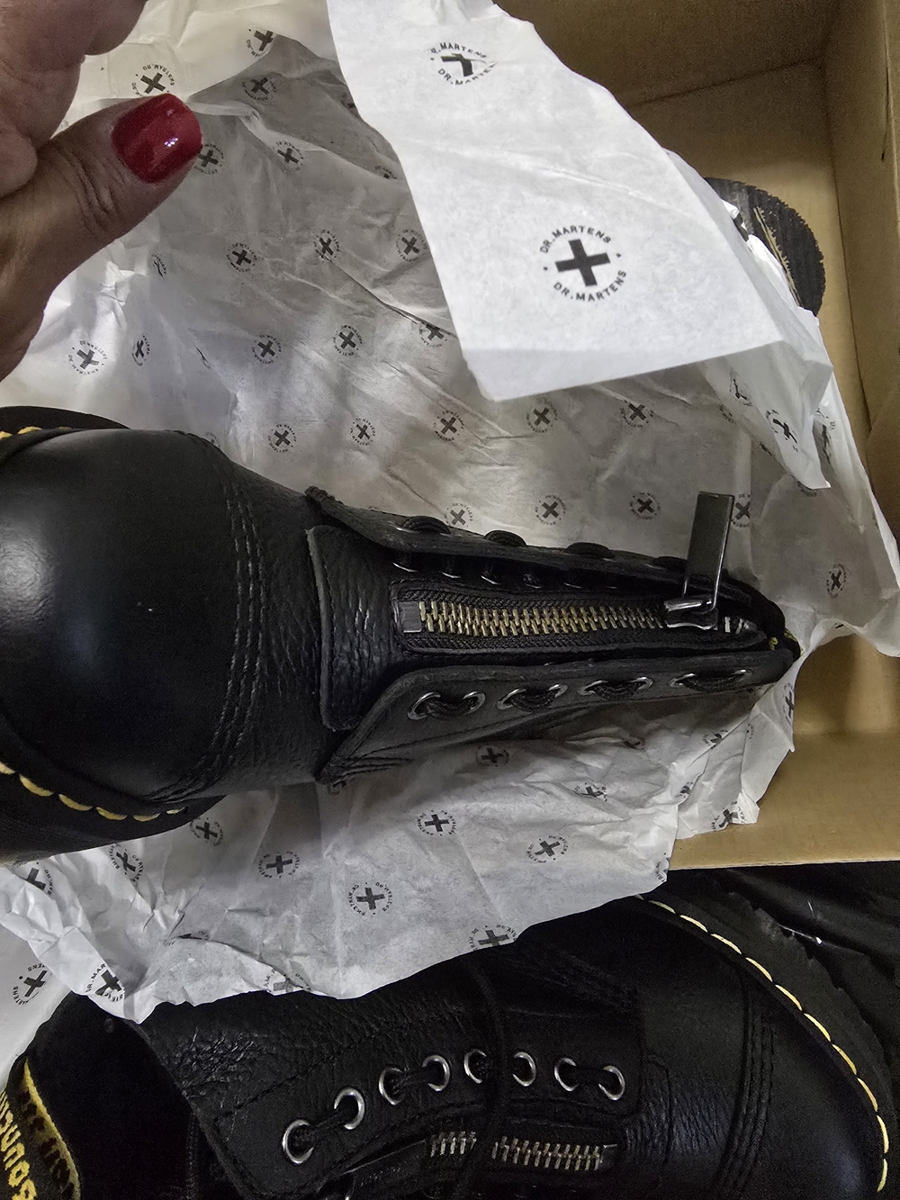 Black Leather Zip Front Women's Combat Boots - Picture 6 of 12